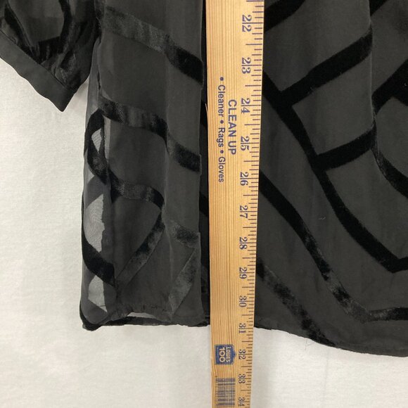 New Gibson Latimer size 3X Black Chiffon Velvet Burnt-out Smock Tie Front Blouse - Picture 6 of 11